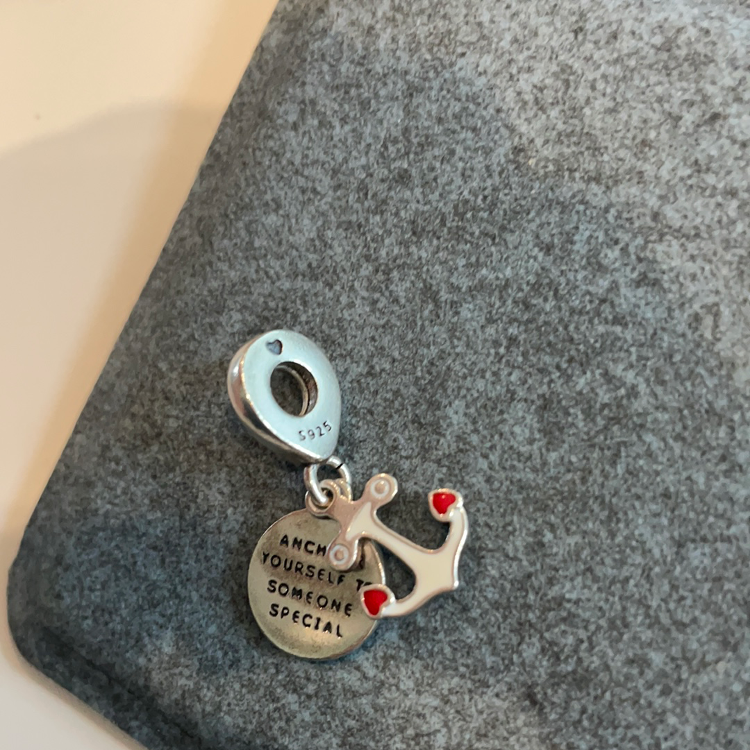 Genuine Pandora Anchor Enamel Double Dangle Charm
