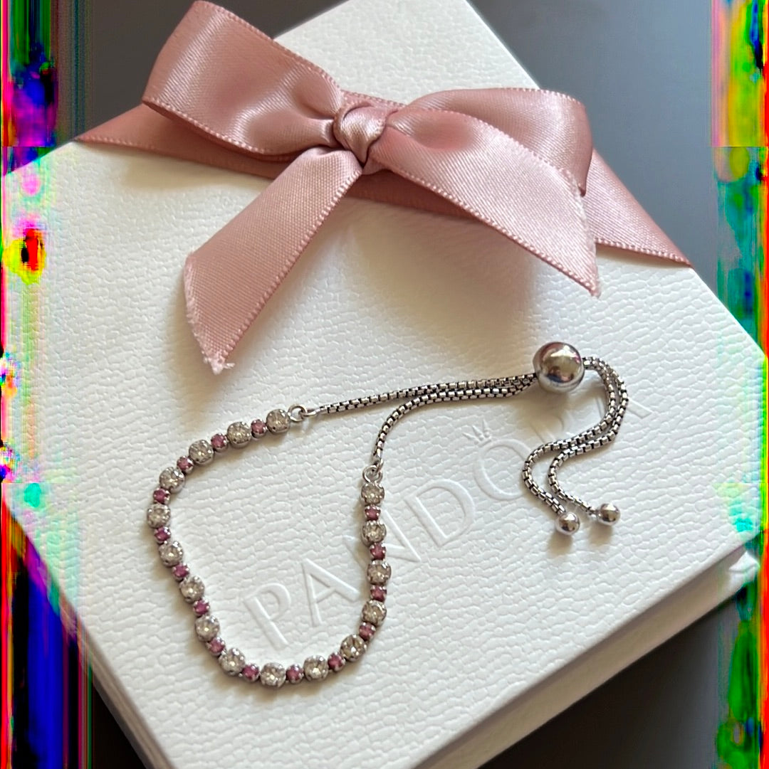 Genuine Pandora Pink and Clear Stone Tennis Sparkle Bracelet