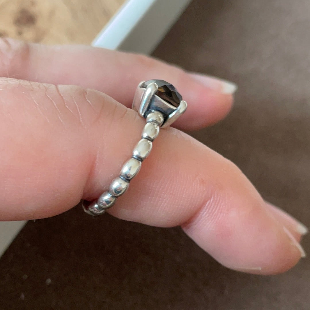 Genuine Pandora RARE HTF Brown Smoky Brown Stone Beaded Band Ring Size 54