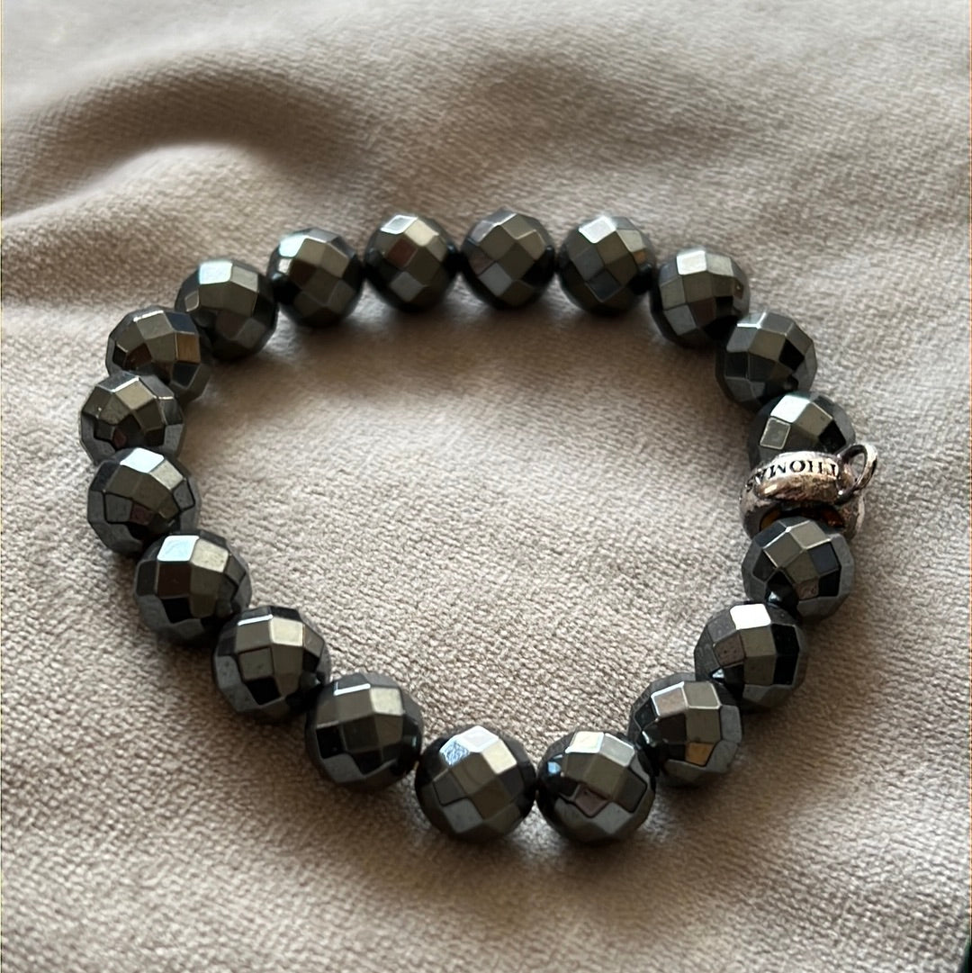 Genuine Thomas Sabo Sterling Silver Charm Clasp Grey Shiny Hermatite  Bracelet Large
