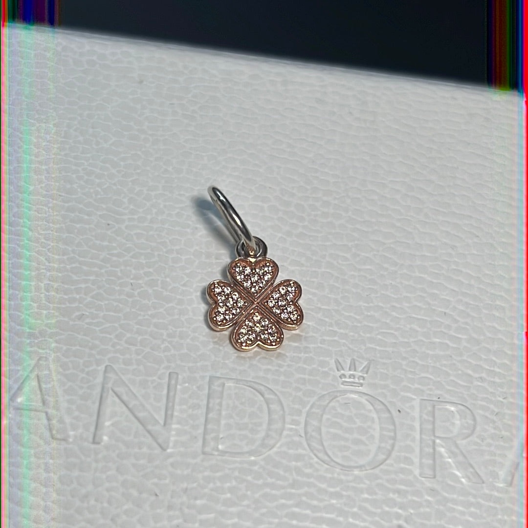 Genuine Pandora G585 Gold Pave Dangle Clover