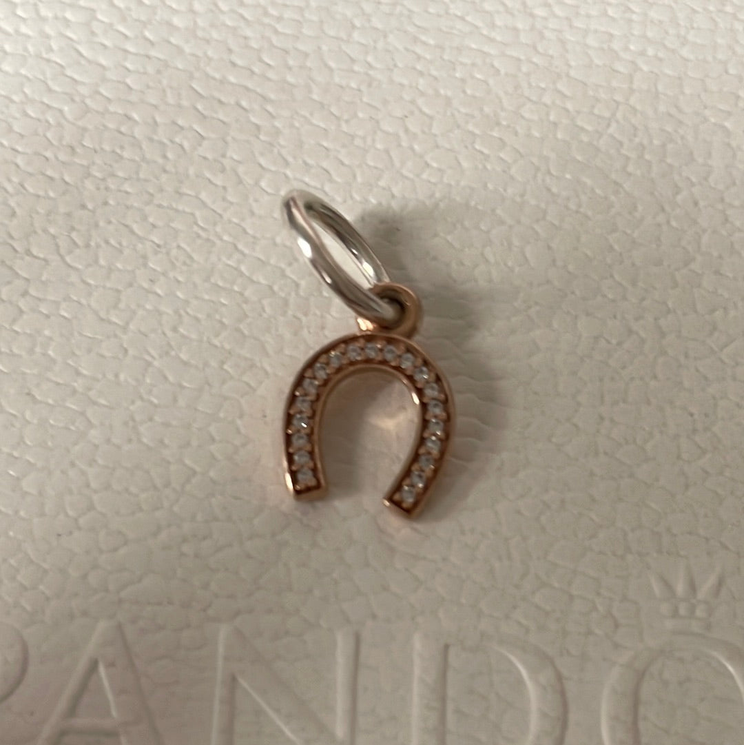 Genuine Pandora G585 Gold Pave Dangle Horseshoe