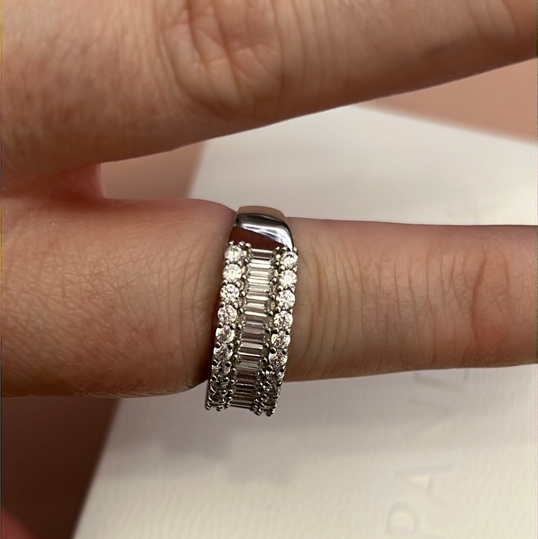Sterling Silver Huge Clear CZ Pave Line Ring Size 60