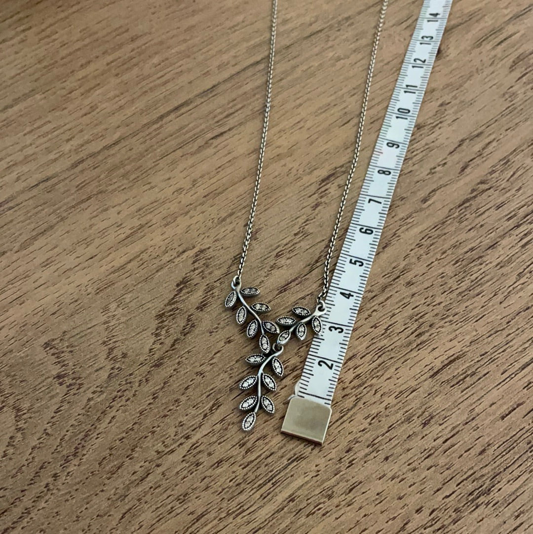 Genuine Pandora Retired Pave Leaf Necklace Drop of 24cm (45cm in length)