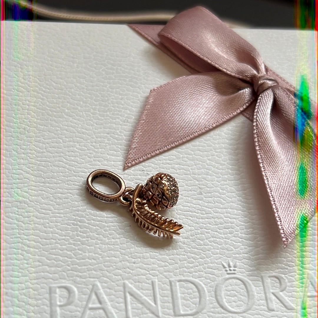 Genuine Pandora Rose Gold Pave Sparkling Pine Cone and Leaf Dangle