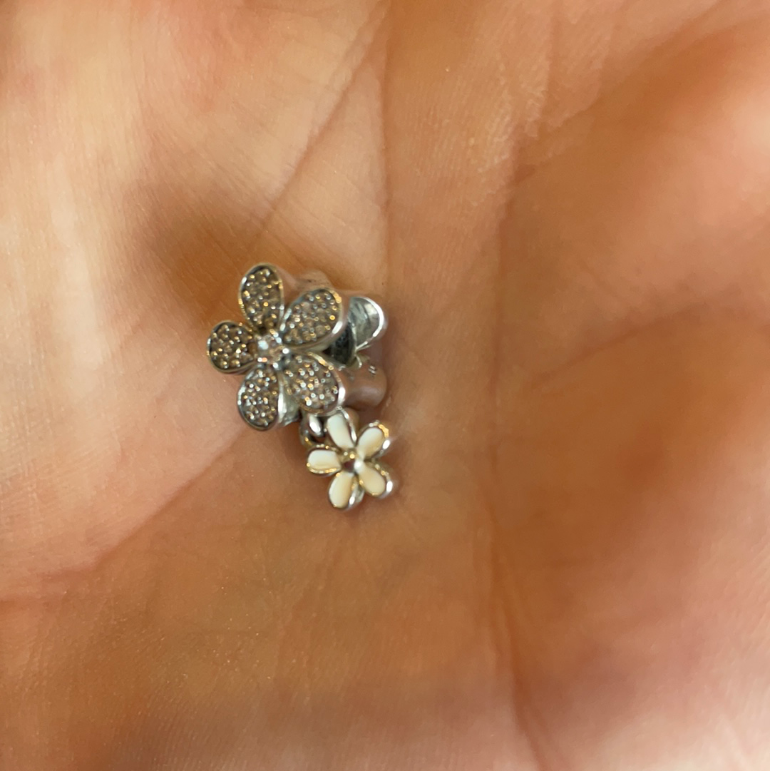Genuine Pandora Bloom Pave Daisy Meadow Blossom Flower Charm With Enamel White Dangle