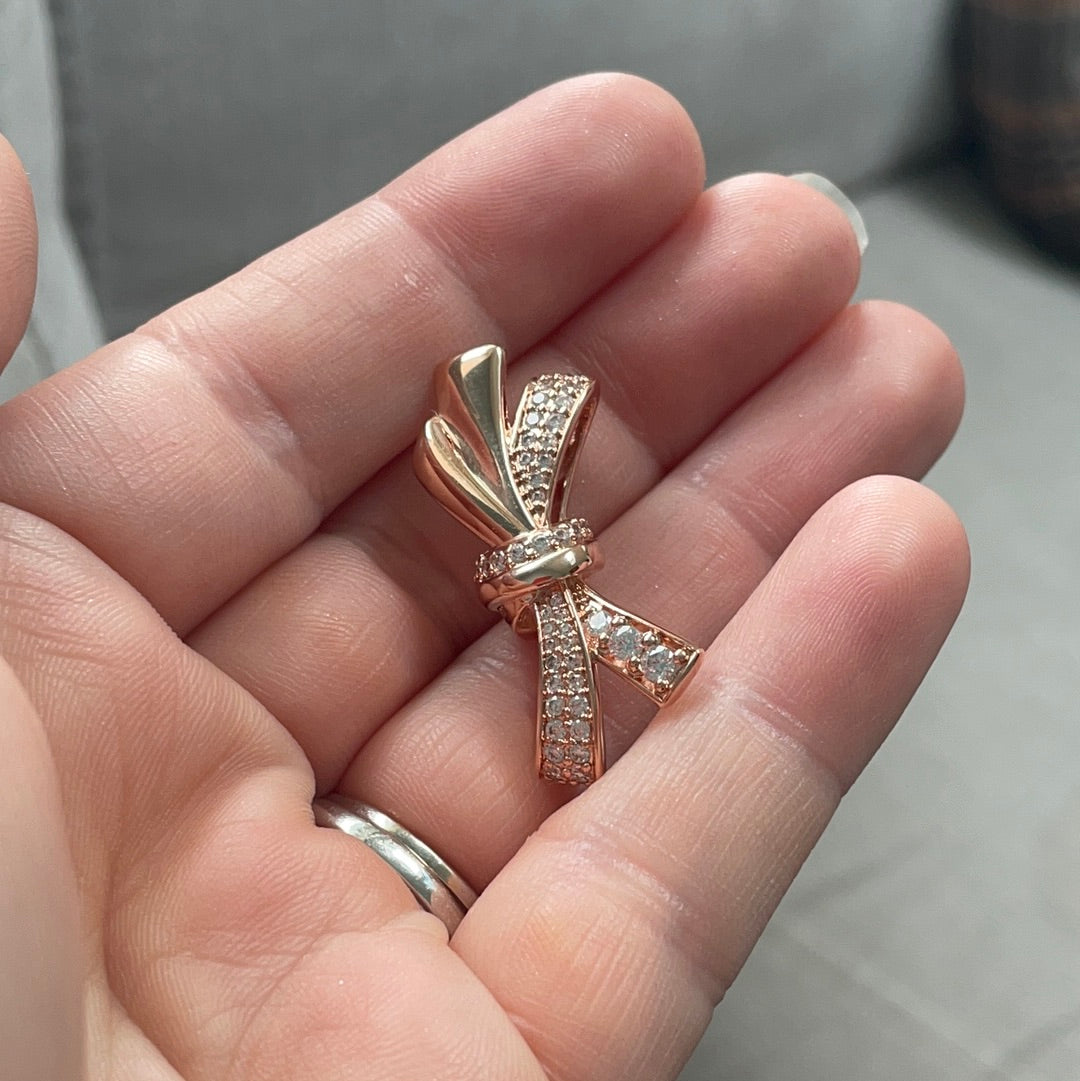 Genuine Pandora Rose Gold Pave Oversized Bow Charm Large