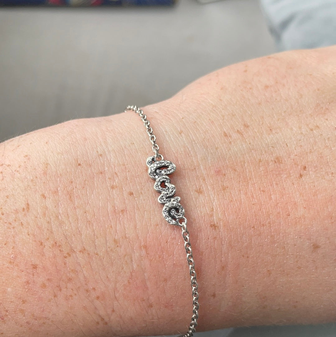Genuine Pandora Pave LOVE word Dainty Adjustable Bracelet 20cm