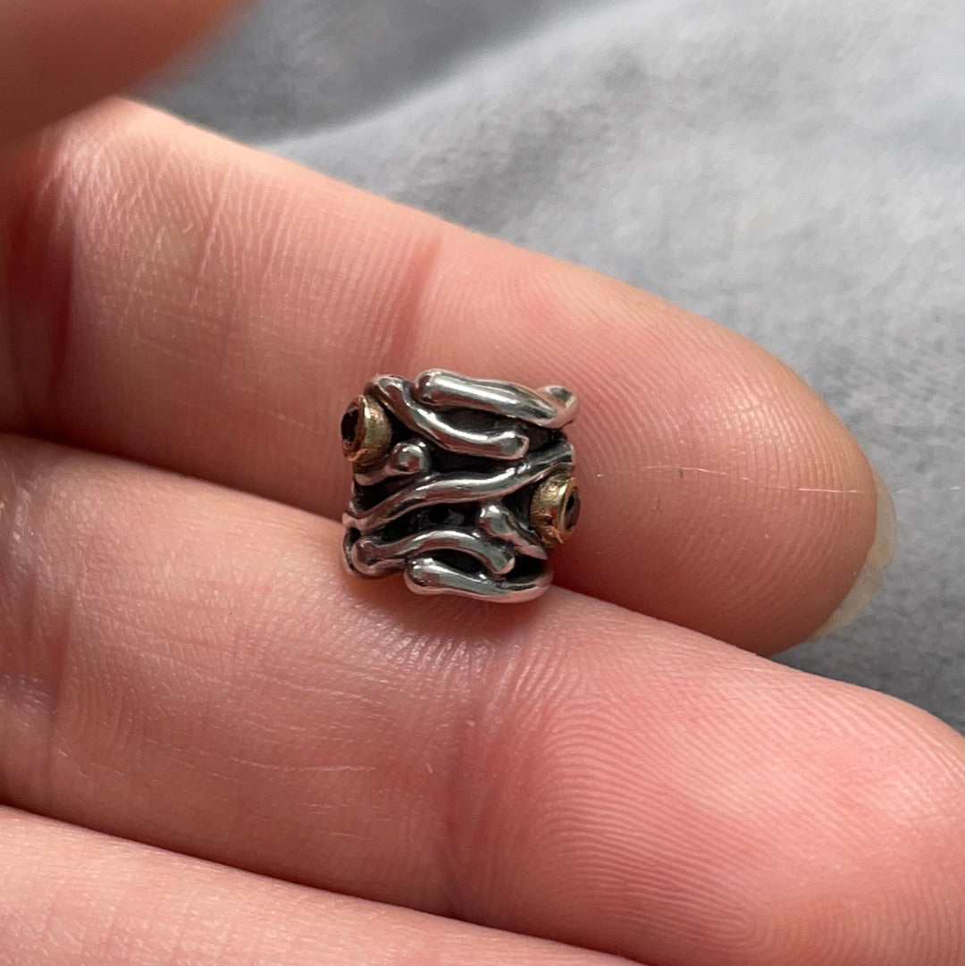 Genuine Pandora Two Tone Funny Bones Abstract With Black Diamonds RARE HTF  Charm