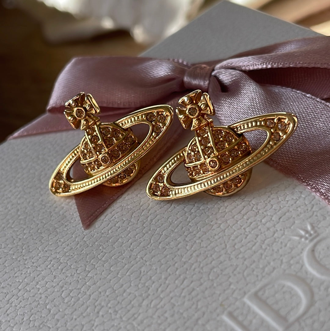 Genuine Vivienne Westwood Mini Bas Relief Gold Earrings