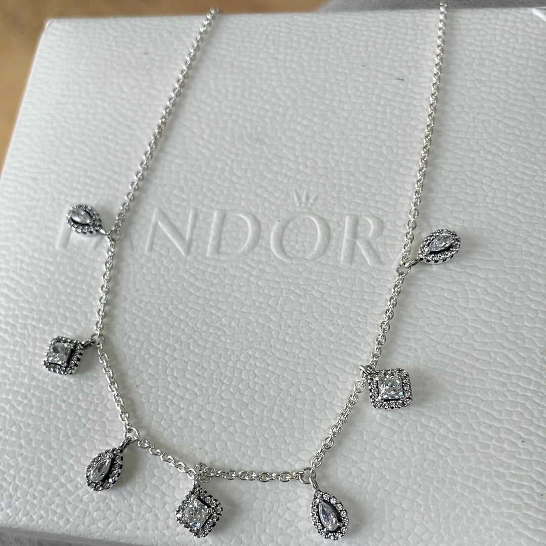 Genuine Pandora Pave Teardrop and Square Necklace