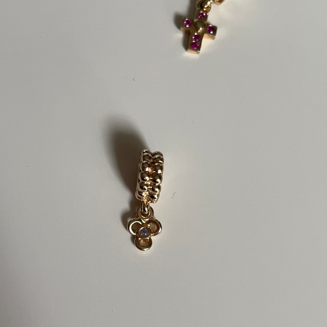 Genuine Pandora Solid 14ct Gold Diamond Posy Flower Dangle Charm HTF