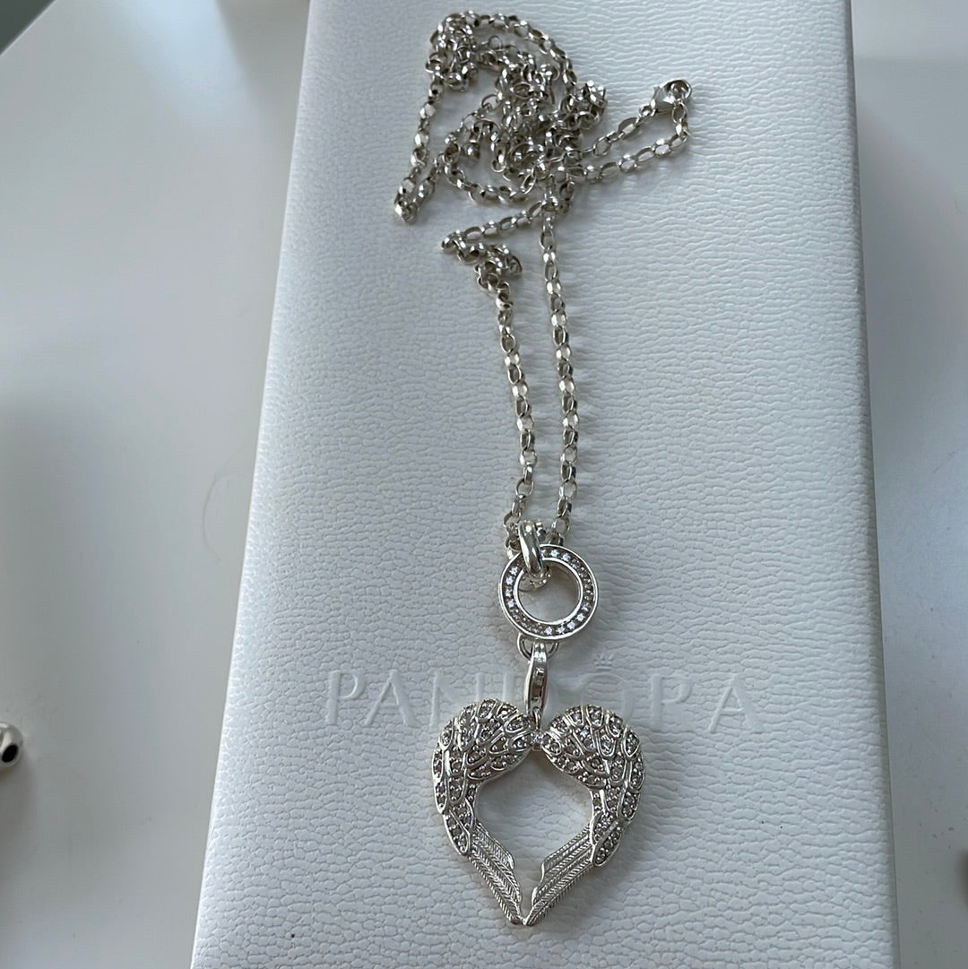 Thomas Sabo Sterling Silver Pave Feather Angel Wing Clip Charm On Pave Chain Necklace