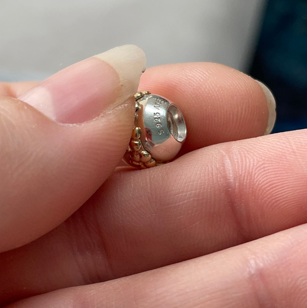 Genuine Pandora Two Tone RARE HTF Flower Line Daisy Charm