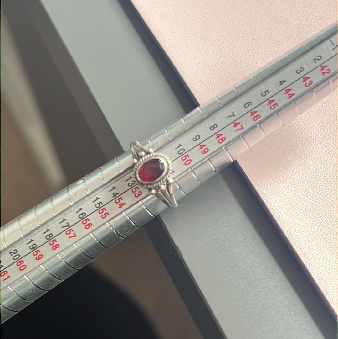 Sterling Silver Oval Garnet/ Ruby Type Gemstone Ring 52