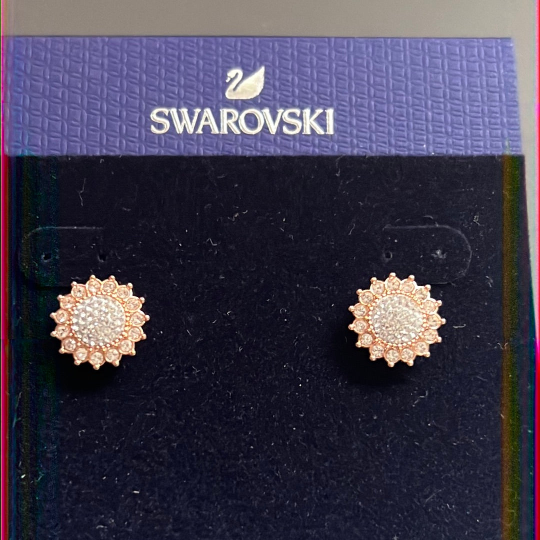 Genuine Swarovski Pave Crystal Flower Sunflower Stud Earrings
