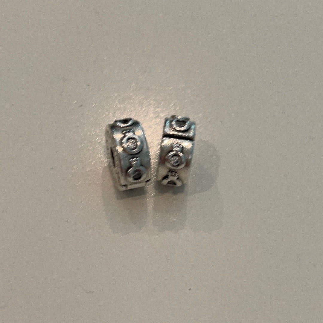 Genuine Pandora Pave Logo Crown CZ Silicone Insert Clip x2