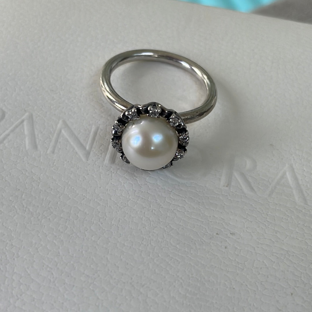 Genuine Pandora Everlasting Grace Pearl Ring Size 54 RARE HTF