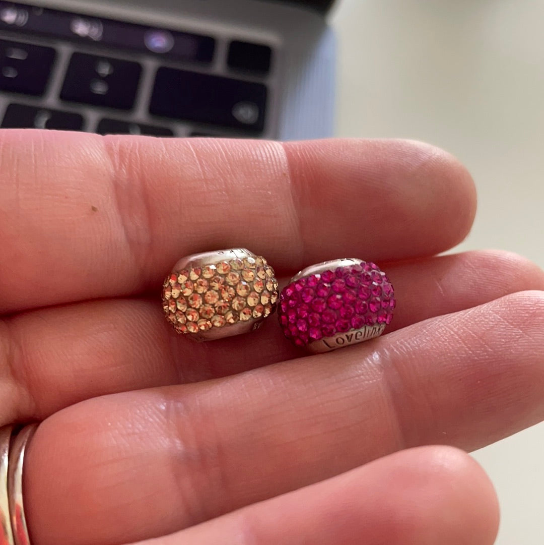 Pair of Genuine Lovelinks Pink and Gold Pave Ball Charms
