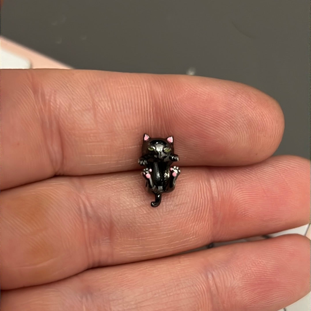 Sterling Silver Cute Enamel Black Cat Charm