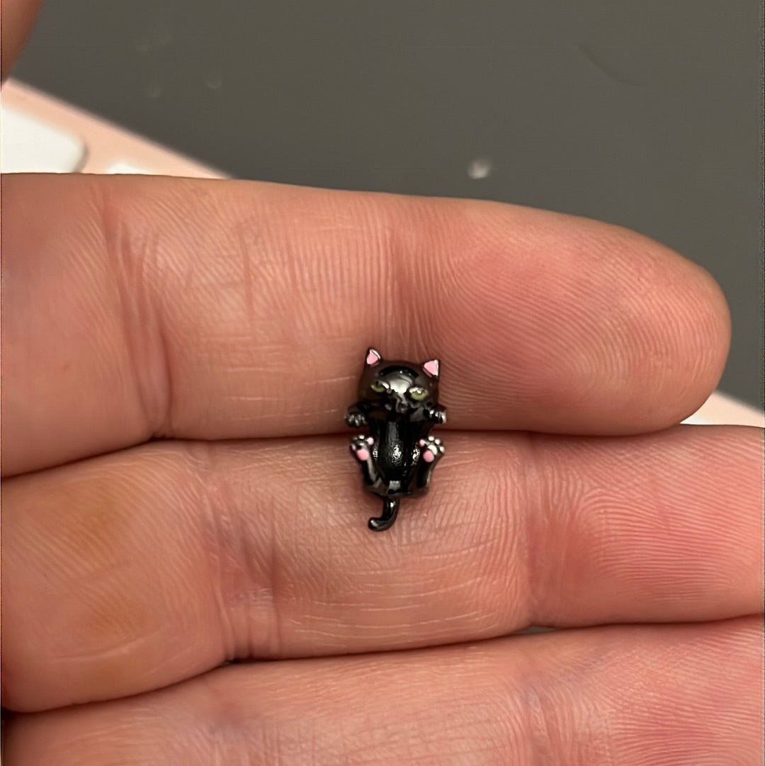 Sterling Silver Cute Enamel Black Cat Charm