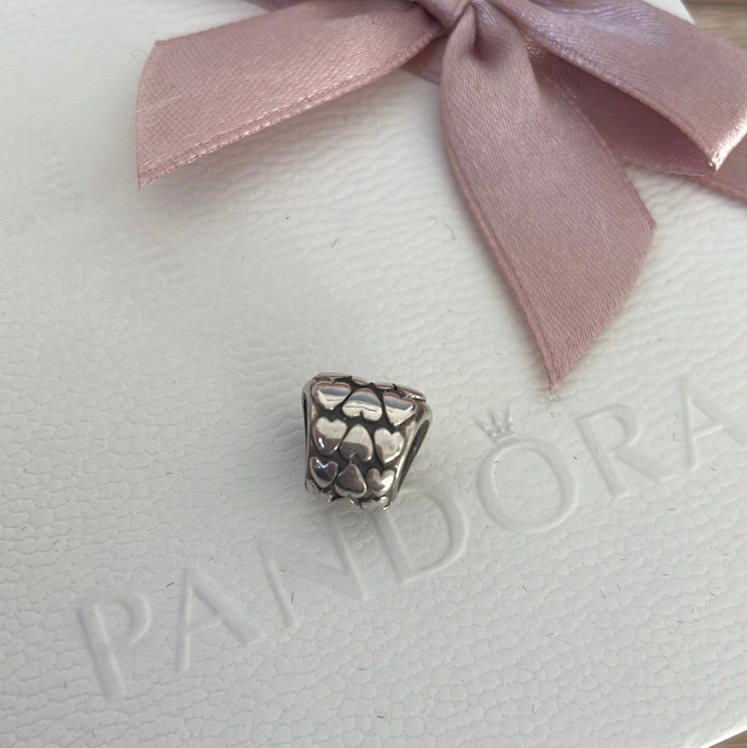 Heart Shaped Silver Charm With Hearts