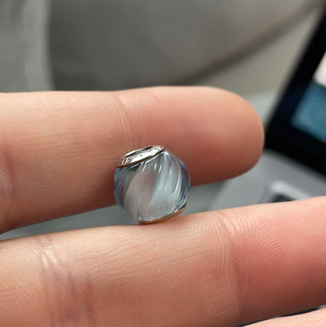 Genuine Pandora Ice Blue Faceted Wave Murano Glass Charm