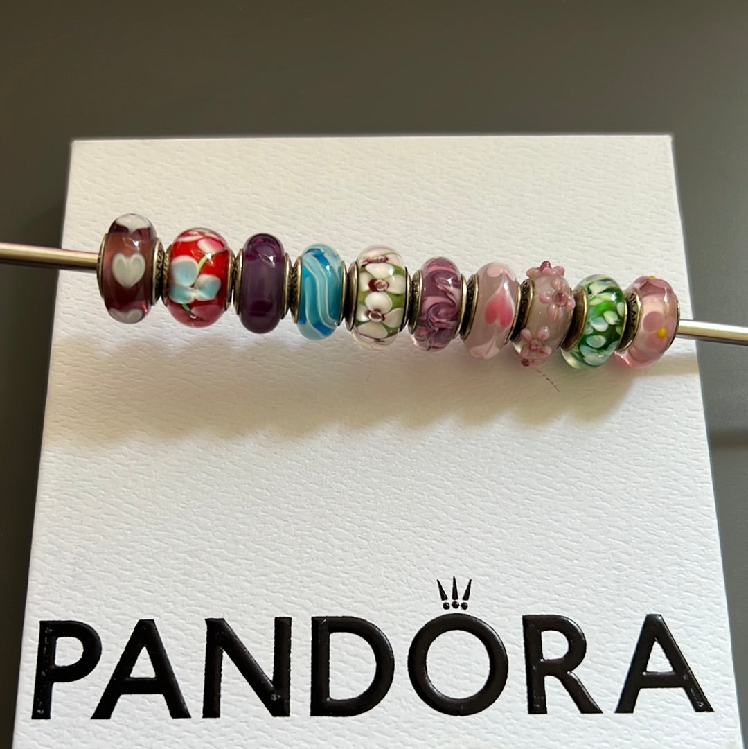 Sterling Silver Multi-Coloured Murano Charm Bundle 10 Charms