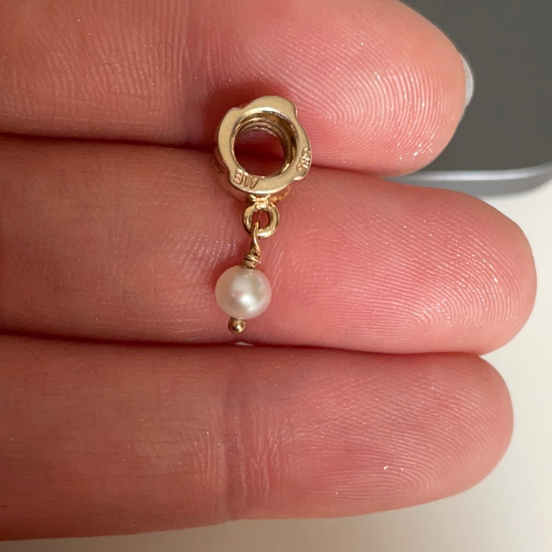 Genuine Pandora Solid 14ct Gold White Freshwater Pearl Dangle SUPER RARE HTF