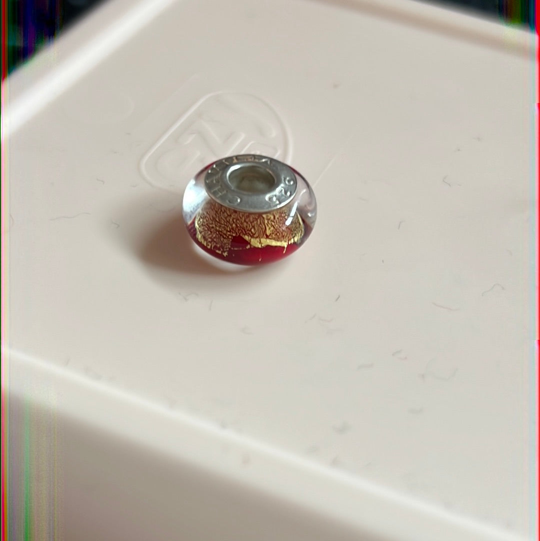 Genuine Chamilia Red Glass with Gold Foil Murano Charm