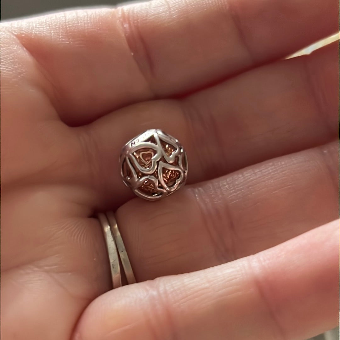 Genuine Chamilia Silver and Rose Gold Openwork Heart Charm