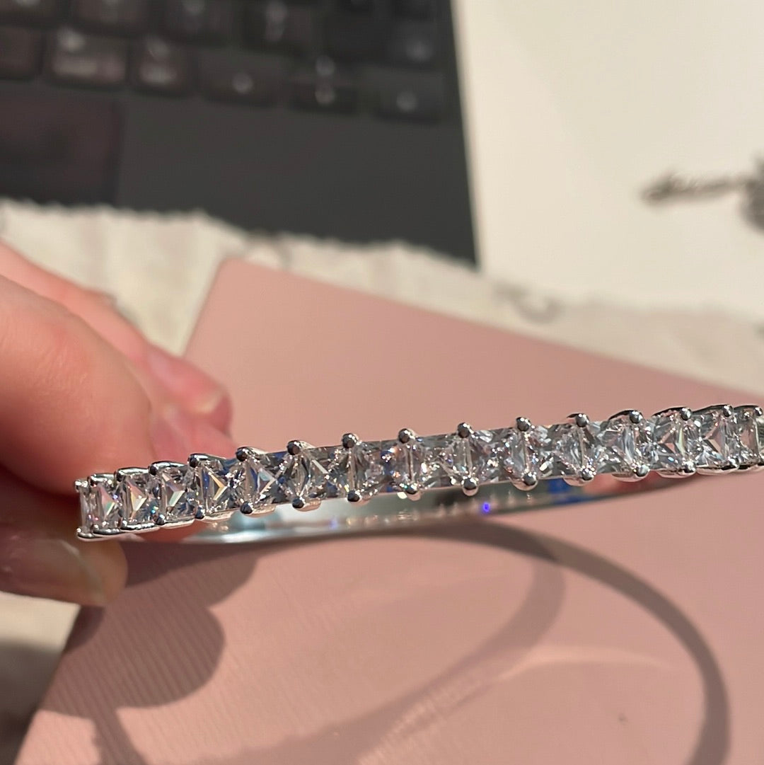 Silver Metal Pave CZ Hinged Bangle Pave Size Three