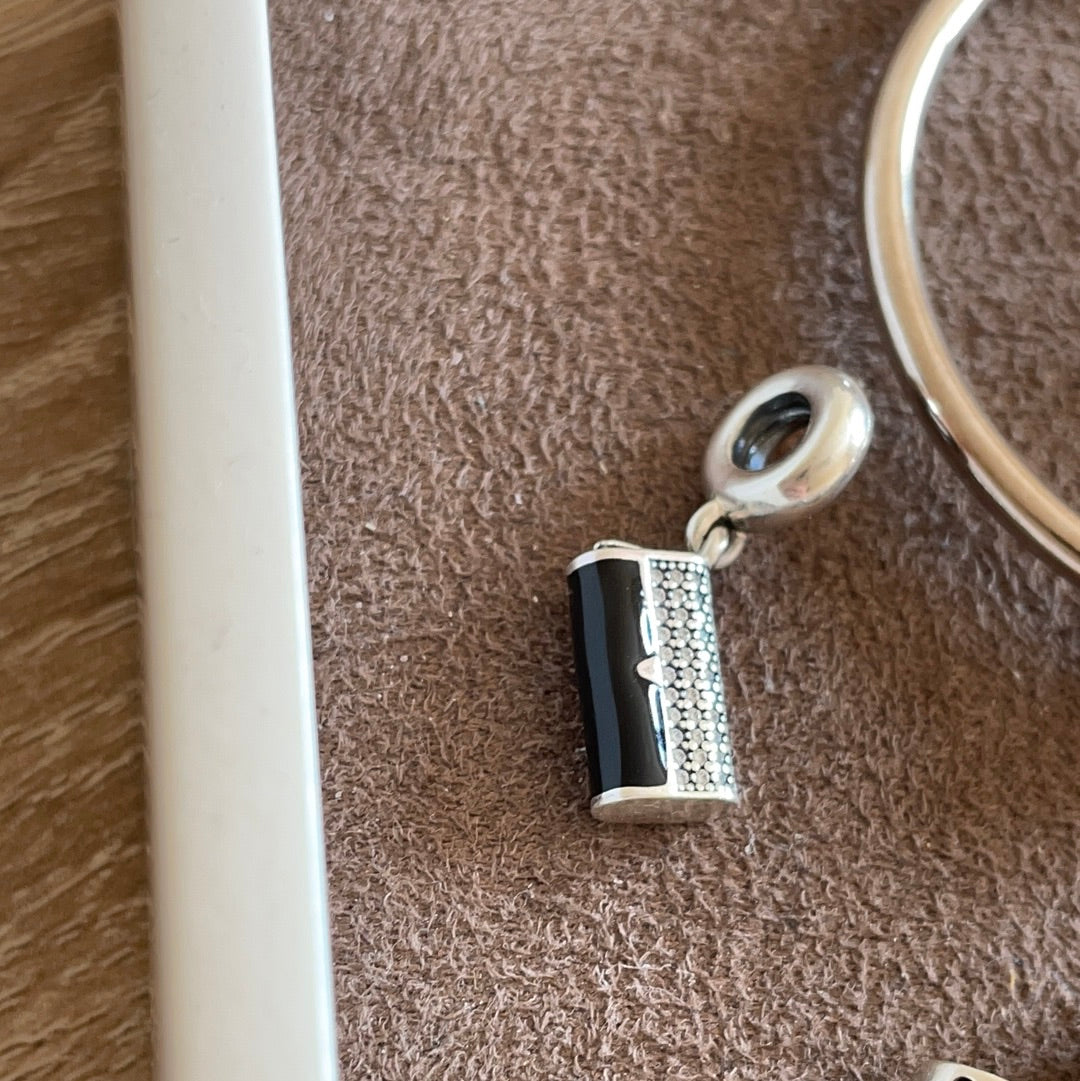 Genuine Pandora Black Enamel Pave Handbag Purse Dangle Charm