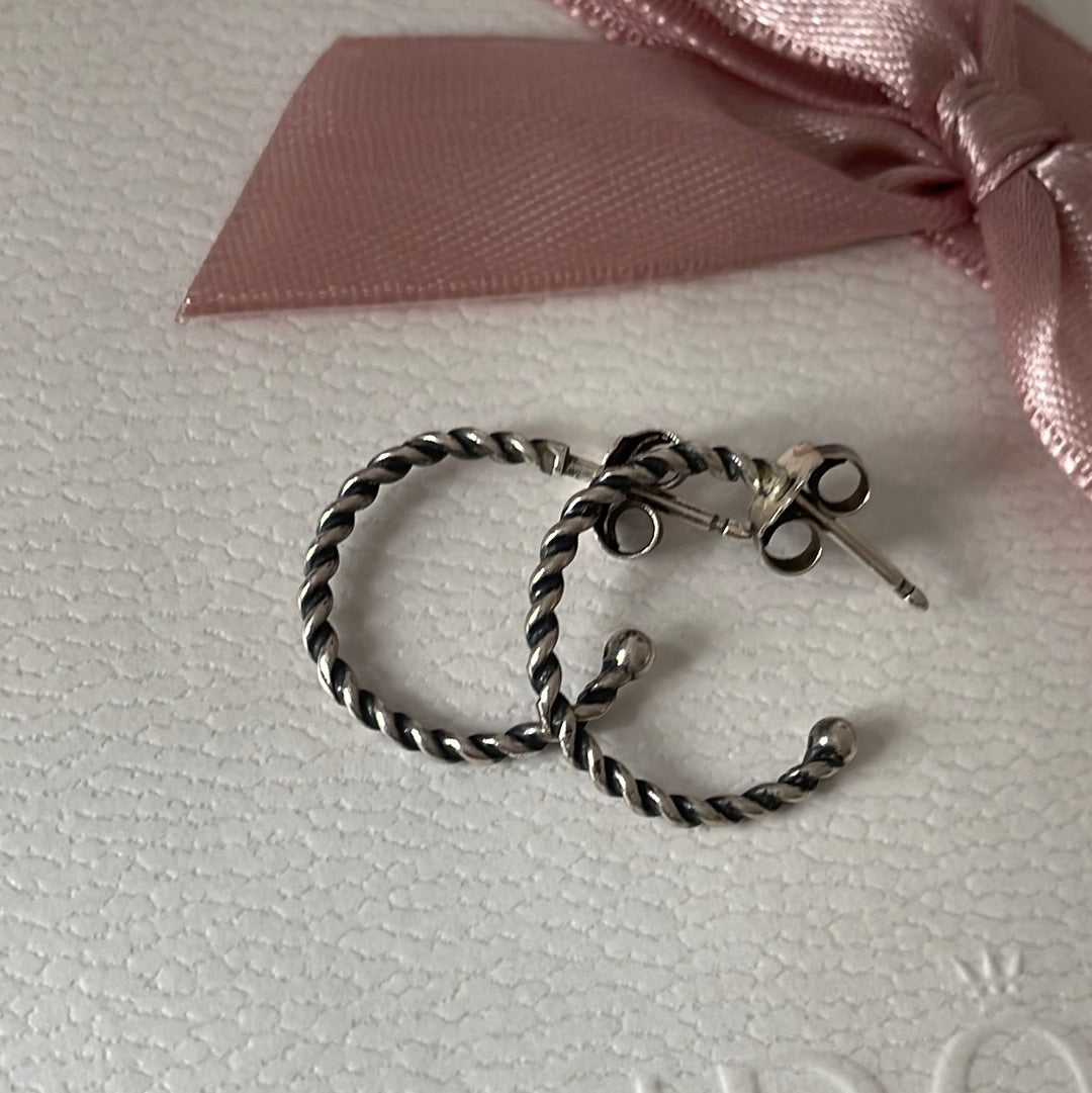 Genuine Pandora Oxidised Twisted Hoops Compose