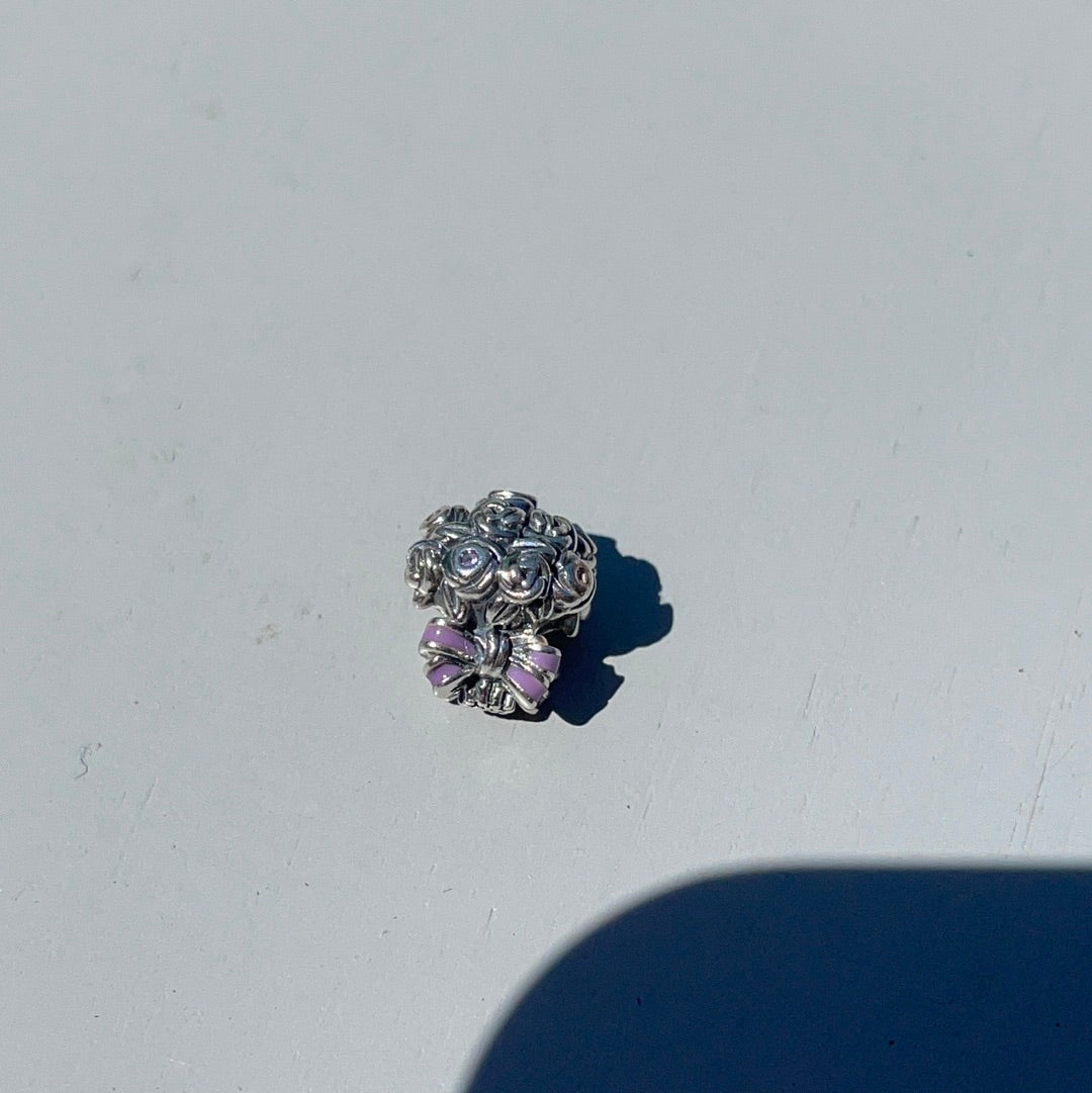 Genuine Pandora Bunch of Flowers Purple Stone Enamel Bouquet Charm