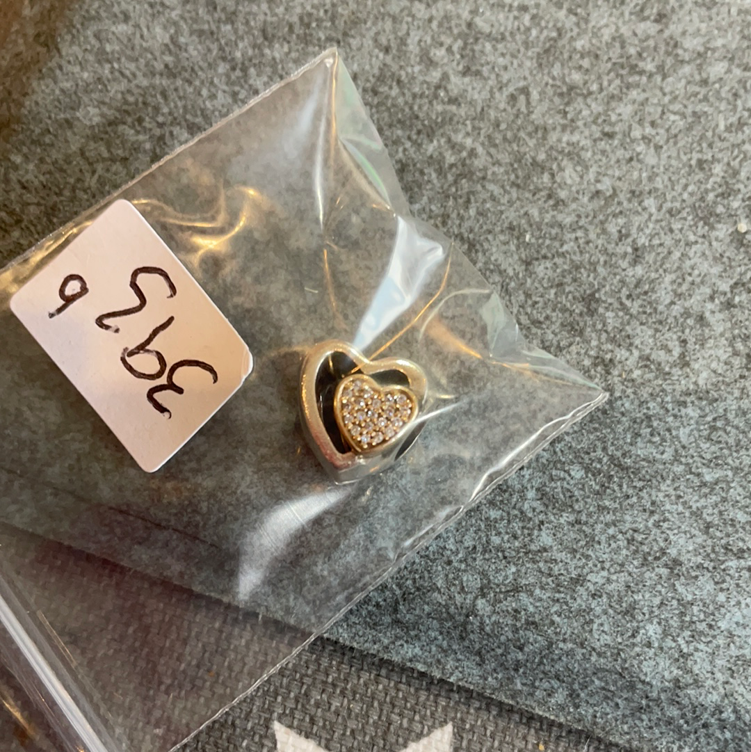 Genuine Pandora Two Tone Gold Heart In a Heart Pave Open Work Charm