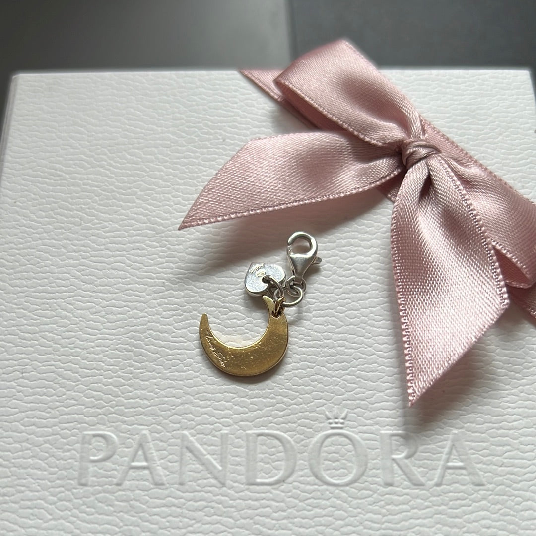 Genuine Thomas Sabo Sterling Silver Dangle Charm Two Tone Moon and Heart