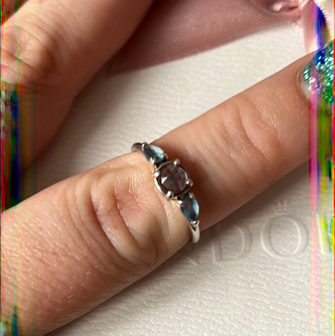 Genuine Pandora Blue Ice Glacial Frozen Stone Ring Size 52