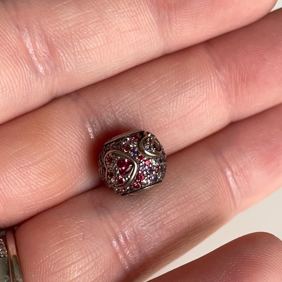 Genuine Pandora Pink, Red and Purple Raised Hearts Pave Ball