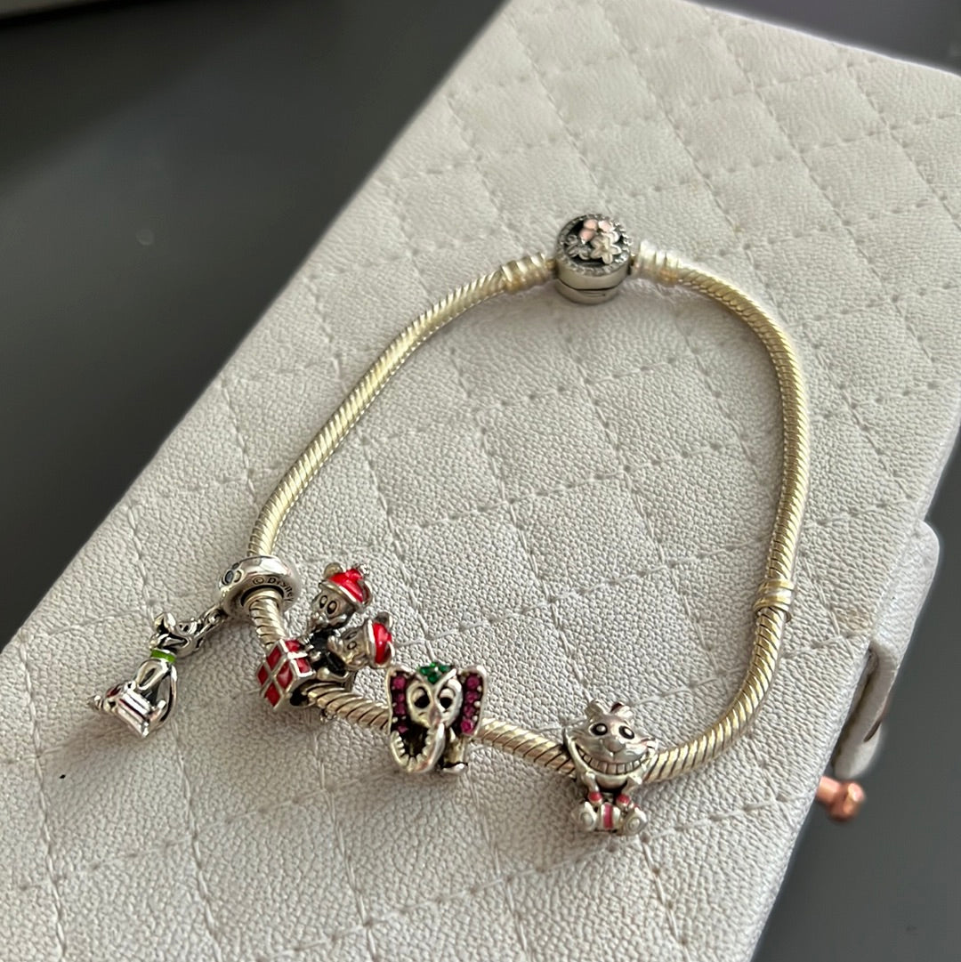 Bundle of Sterling Silver Charms and Bracelet Disney