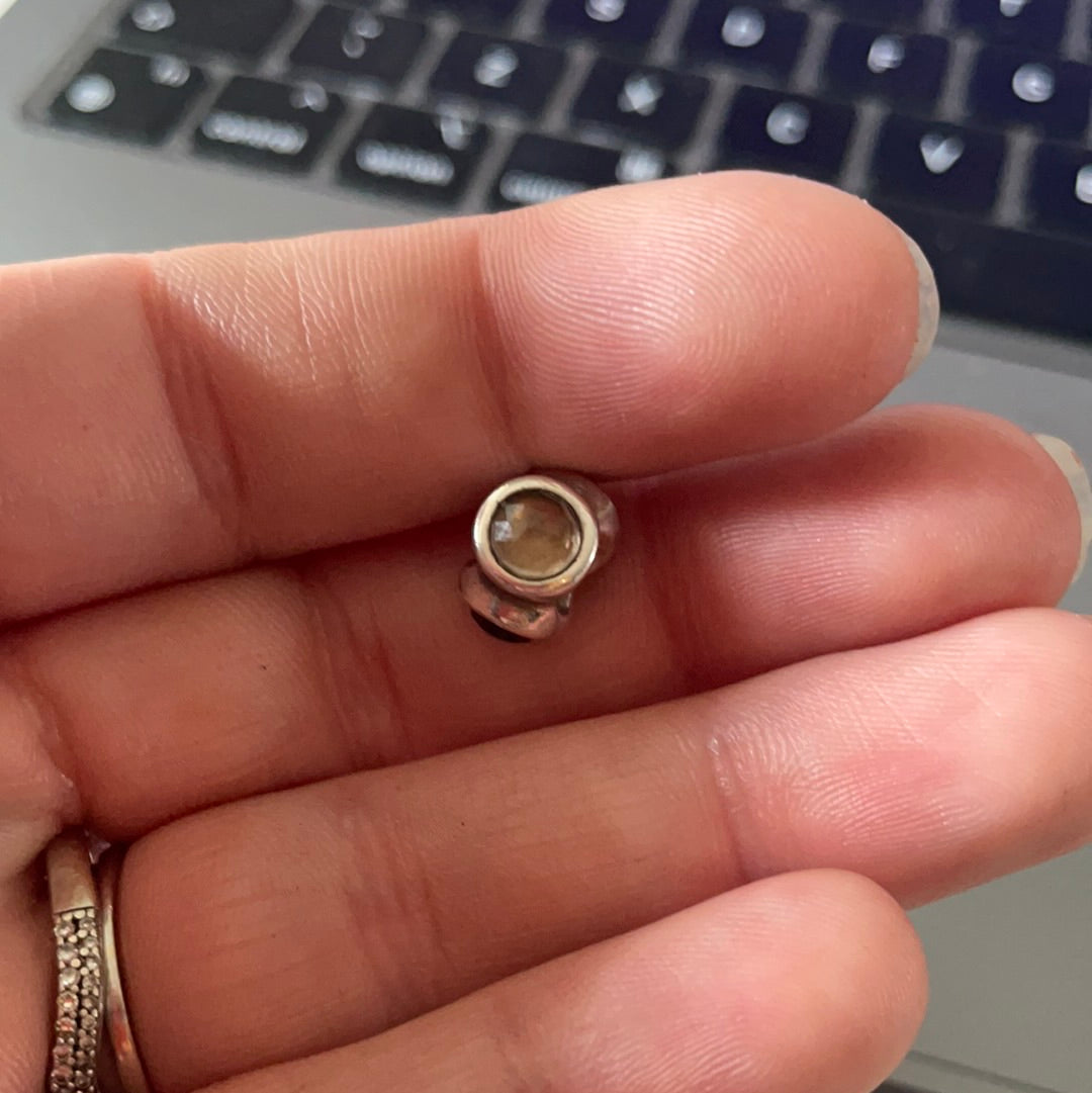 Genuine Pandora Light Natural Smoky Quartz Charm Tri/ Three Stone