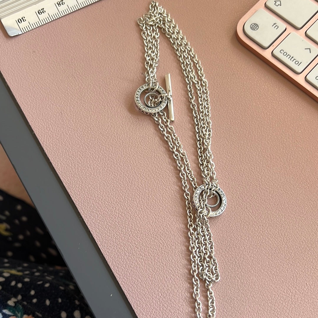 Genuine Pandora Chain Pave T Clasp Necklace 60cm