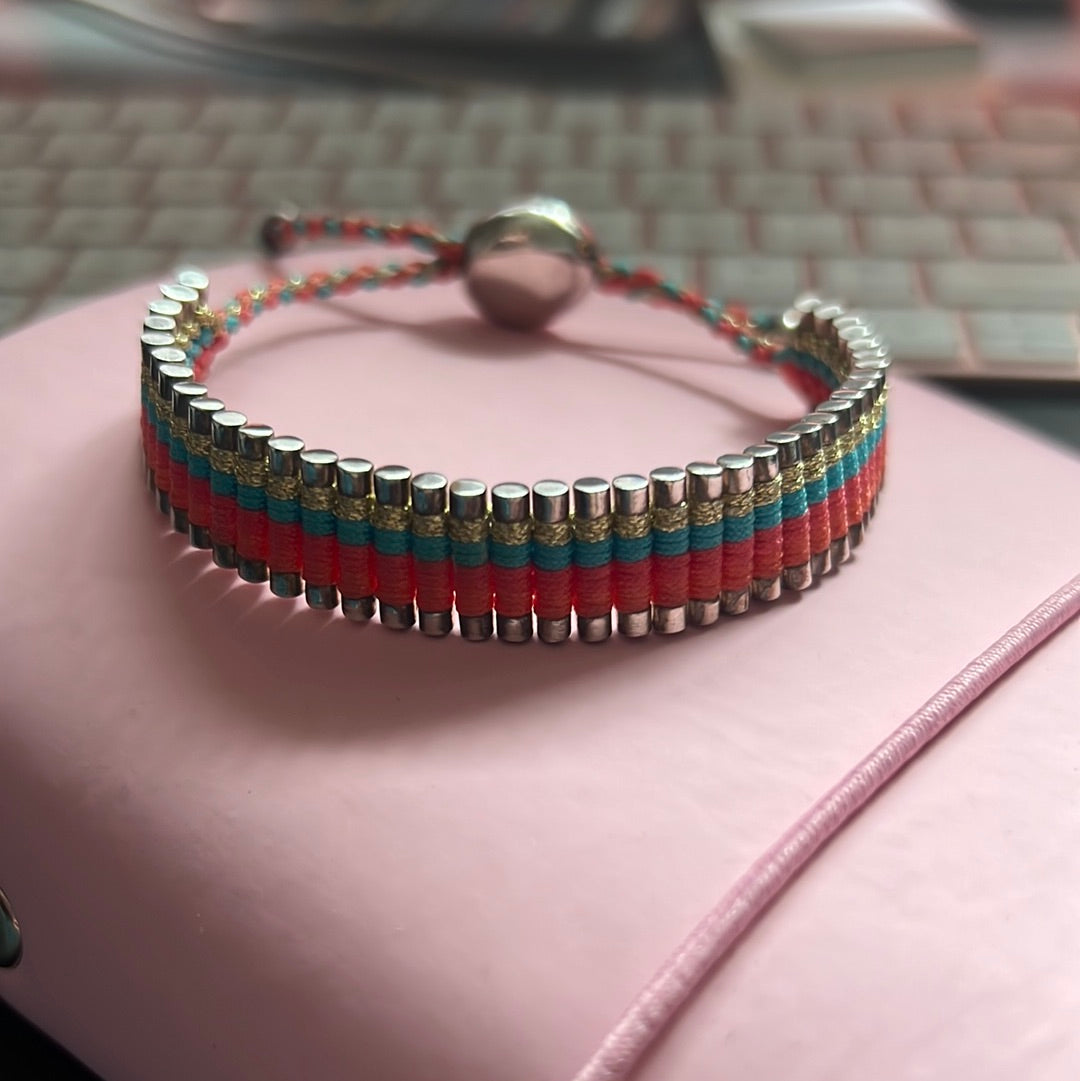 Genuine Links of London Sterling Silver Bracelet Multicoloured Cord Friendship Bar