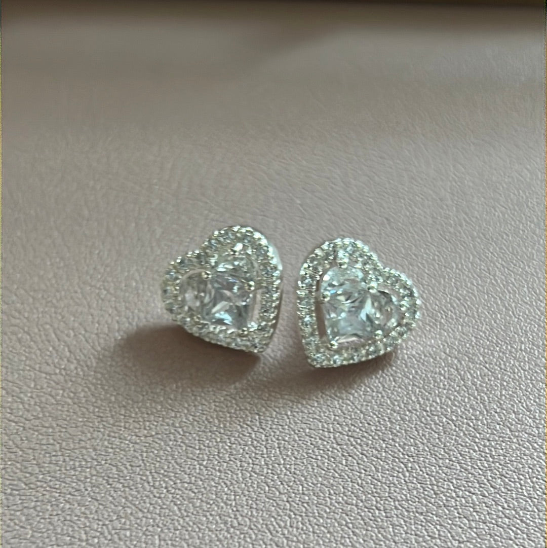 Silver Plated CZ Square Large Stud Earrings