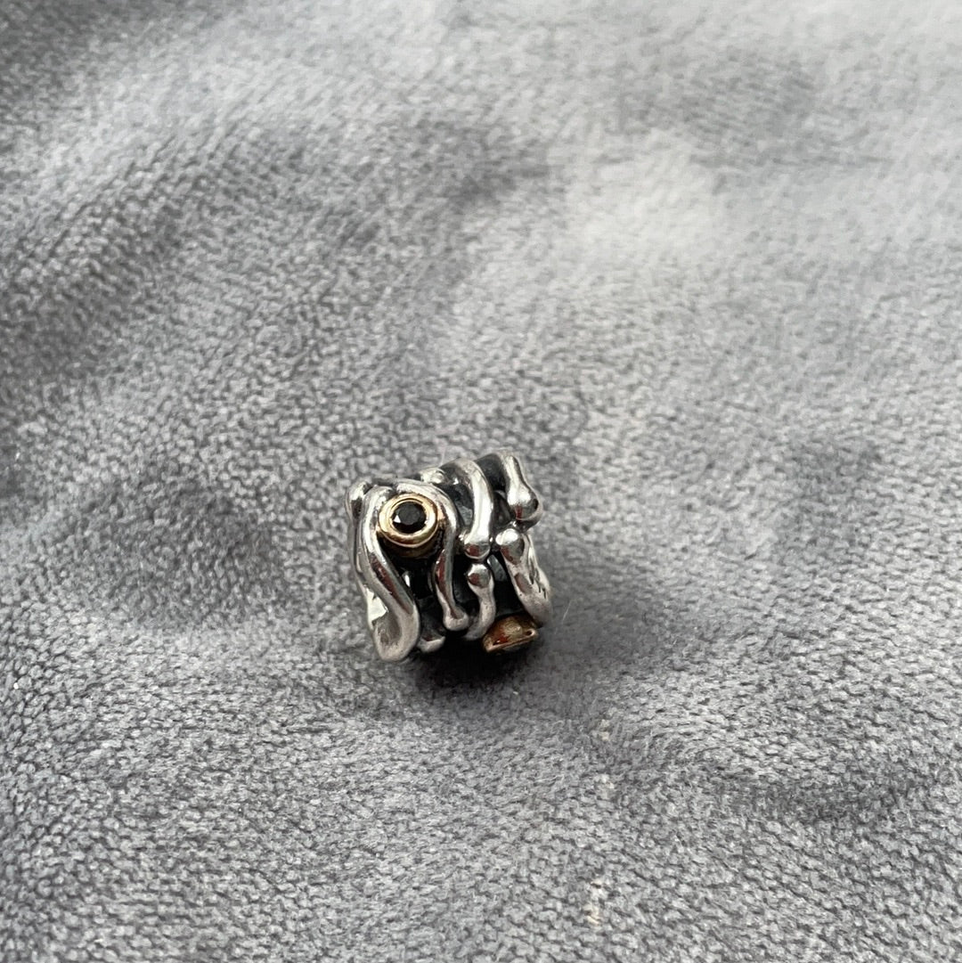 Genuine Pandora Two Tone Funny Bones Abstract With Black Diamonds RARE HTF  Charm