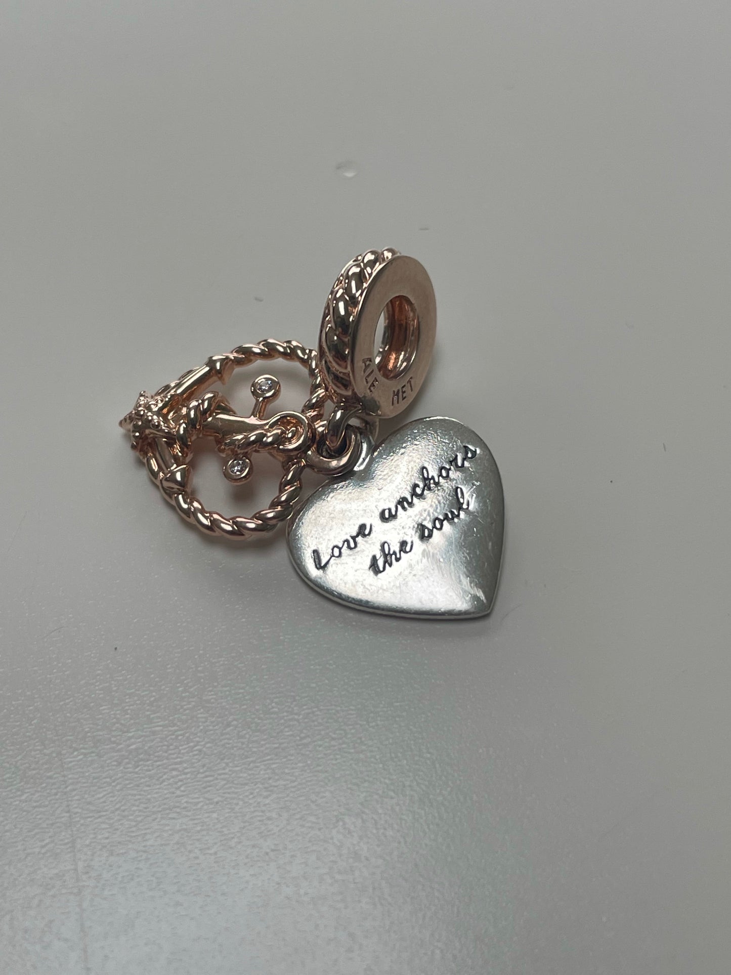 Genuine Pandora Rose Gold Heart Love anchors the soul Charm Dangle