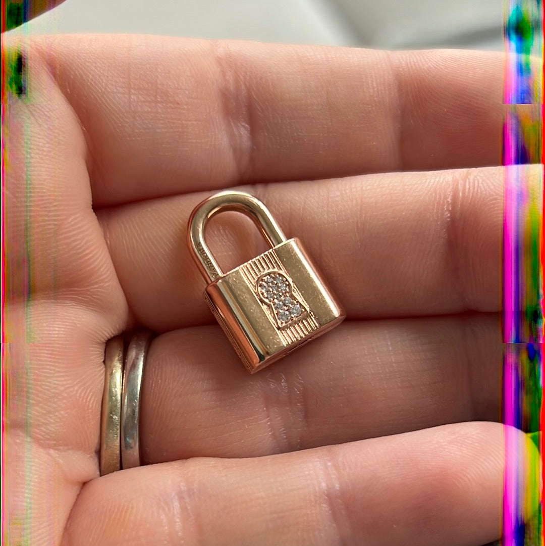 Genuine Pandora Rose Gold Dangle Padlock Heart Charm with Key