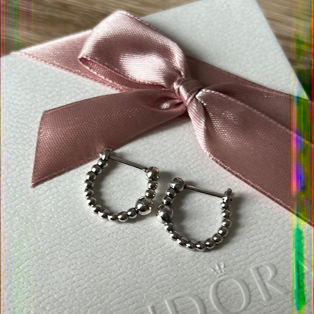 Genuine Pandora Plain String of Beads Ball E Hoops Earrings