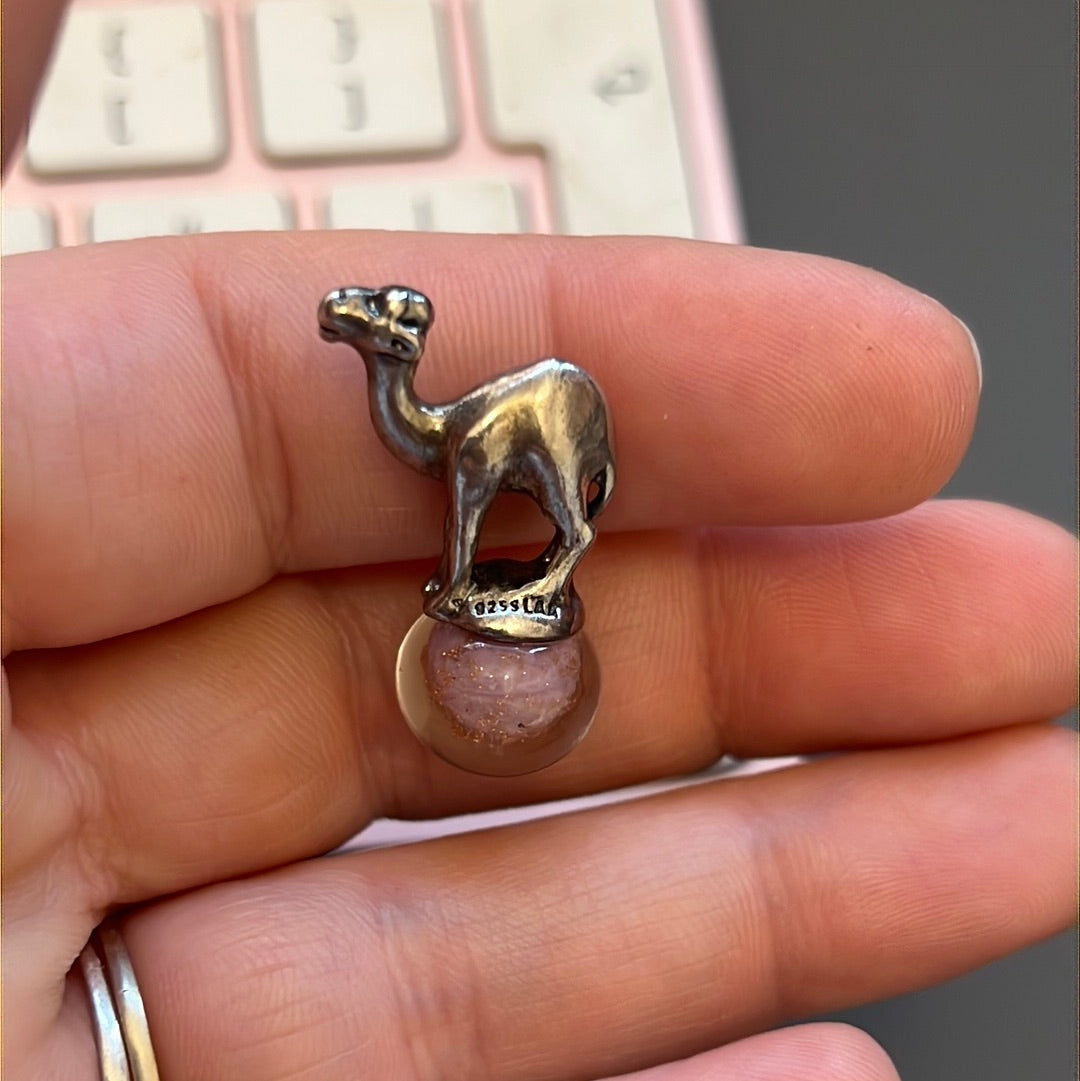 Genuine Trollbeads Camel on Pink Gold Glitter Murano Ball Charm