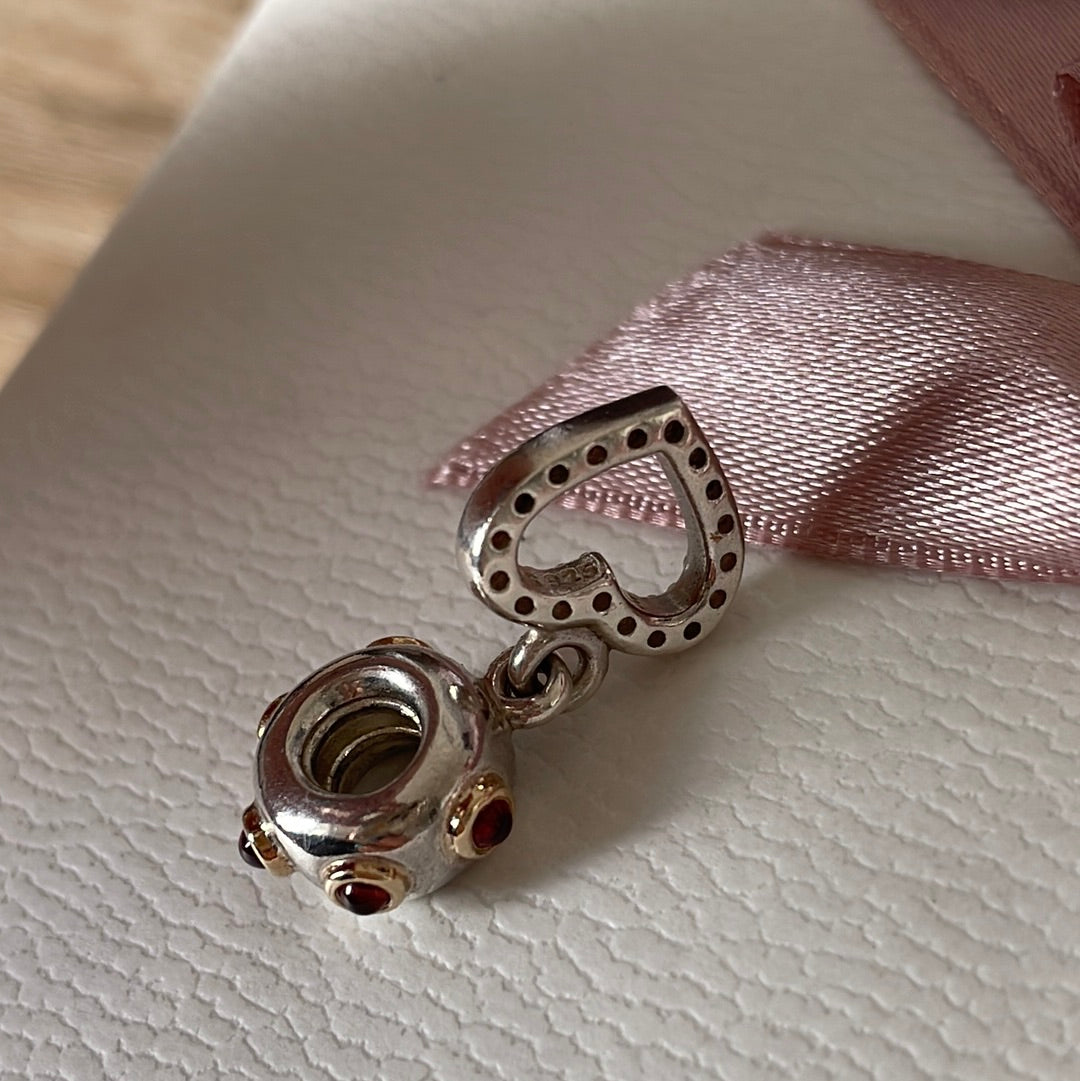 Genuine Pandora Two Tone 14k Rhodolite Be My Valentine Dangle Ultra Rare Charm